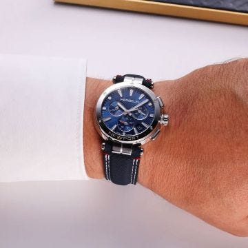 Photo of the Herbelin Newport Chronograph 40.5mm Navy Dial Quartz Stainless Steel Textile Strap Watch | 37658AP15BL