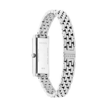 Gucci G-Frame 14x34mm Pink Dial Quartz Stainless Steel Bracelet Watch (YA127516) featuring a sophisticated pink dial and stainless steel bracelet