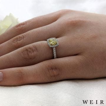 Platinum 0.61ct Fancy Yellow VVS1  Cushion cut Diamond Engagement Ring