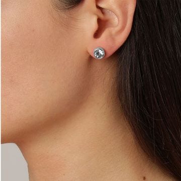 Photo of the Dyrberg/Kern Nobles Sterling Silver Stud Earrings 440192, featuring brilliant white crystals in a sleek silver-toned setting for a timeless and versatile look.