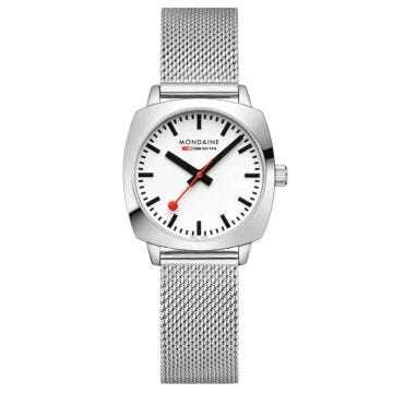 Mondaine Pettite Cushion 31mm White Dial Quartz Movement Stainlees Steel Watch