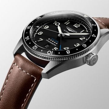 Spirit Zulu Time 42mm Black Dial Automatic Ceramic Bezel Leather Strap Watch