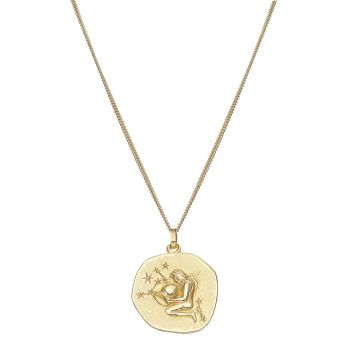 9k Yellow 20mm Zodiac Aquarius Gold Pendant Necklace