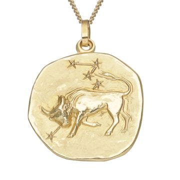 9k Yellow 20mm Zodiac Taurus Gold Pendant Necklace