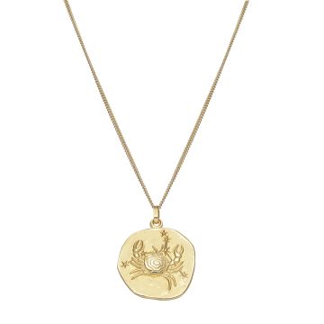 9k Yellow 20mm Zodiac Cancer Gold Pendant Necklace