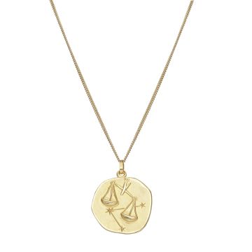 9k Yellow 20mm Zodiac Libra Gold Pendant Necklace
