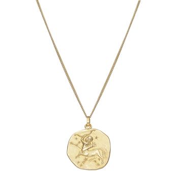 9k Yellow 20mm Zodiac Sagittarius Gold Pendant Necklace