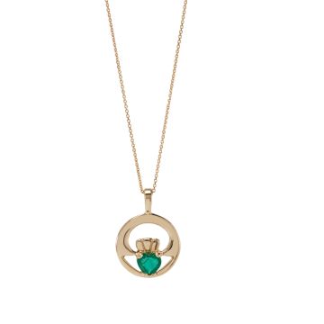 14K Yellow Gold Heart Shape Emerald 0.55ct Pendant Necklace