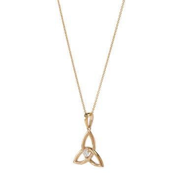 14K Yellow Gold Diamond 0.25ct Trinity Knot Pendant Necklace