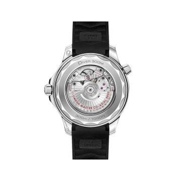 Photo of the Omega Seamaster Diver 300M 42mm watch (210.32.42.20.04.001) with a white ceramic dial, self-winding movement, and a black rubber strap