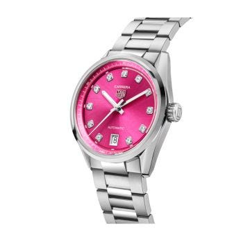 Carrera Date 36mm, Pink Diamond Dial, Automatic Movement, Steel Case, Steel Bracelet Watch