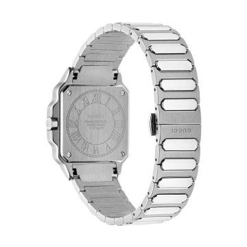 Gucci G-Flat 30mm Silver Dial Quartz Stainless Steel Bracelet Watch (YA166504) with a sleek silver dial and stainless steel bracelet