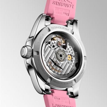 Conquest 34mm Pink Dial Automatic Stainless Steel Pink Rubber Strap Watch