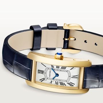 Cartier Tank Américaine 35.4x19.4mm Silvered Dial Quartz Movement 18k Yellow Gold Case Black Leather Bracelet Watch WGTA0299
