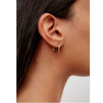 Yvonne Léon 9K Yellow Gold Diamond Paire de Mini Créoles Gousse Onyx or Jaune
