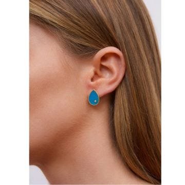 Yvonne Léon  9K Yellow Gold Paire de Puces Poire Turquoise or Jaune Pair Earrings
