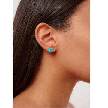 Yvonne Léon  9K Yellow Gold Paire de Puces Baby Coeur Turquoise or Jaune Earrings