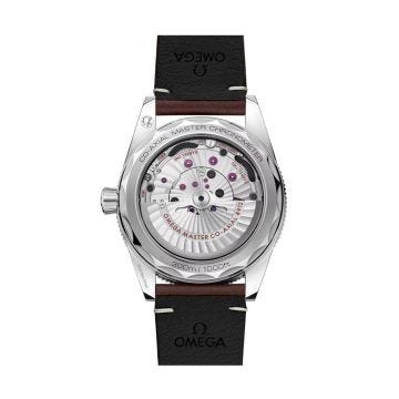 Photo of the Omega Seamaster 300 41mm watch (234.32.41.21.01.001) with a black dial, automatic movement, stainless steel case, and leather strap