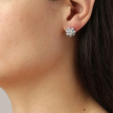 Photo of the DYRBERG/KERN Carnea Silver Tone Stud Earrings adorned with white crystals 460077