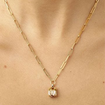 Photo of the DYRBERG/KERN Octa Gold Tone Pendant Necklace with a champagne crystal 460528
