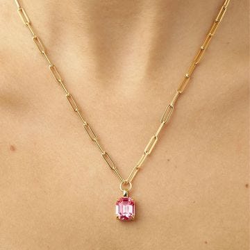 Photo of the DYRBERG/KERN Octa Gold Tone Pendant Necklace with a pink crystal 460529