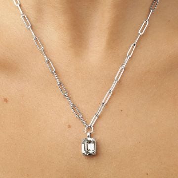 Photo of the DYRBERG/KERN Octa Silver Tone Pendant Necklace with a white crystal 460532