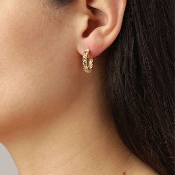 Photo of the DYRBERG/KERN Raquel Gold Tone Hoop Earrings with champagne crystals 460062