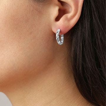DYRBERG/KERN Raquel Silver Tone Hoop Earrings with white crystals 460066