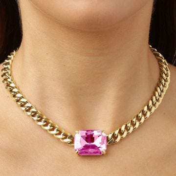 Photo of the DYRBERG/KERN Tagona Gold Tone Chunky Necklace with pink crystal 460536