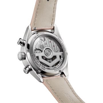 Carrera Chronograph 39mm Pink Dial Automatic Leather Strap Watch