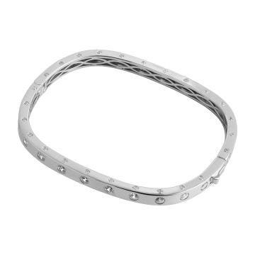 Sterling Silver Round White Cubic Zirconia 50mm Rectangular Bangle Bracelet
