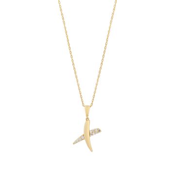 9K Yellow Gold Round White Cubic Zirconia Kiss Pendant Necklace
