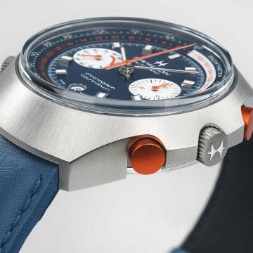 Photo of the Hamilton American Classic Chrono-Matic 50 Limited Edition 48mm x 52mm Navy Dial Leather Strap Watch – H51606640