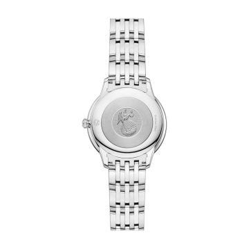 Photo of the Omega De Ville Prestige 30mm watch (434.10.30.60.05.001) with a Mother of Pearl dial, quartz movement, and stainless steel case