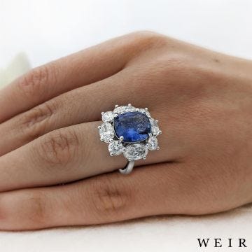 Platinum 5.44ct F VS/SI  Cushion cut Sapphire Dress Ring
