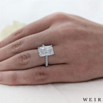 Platinum Lab Grown 4.11ct E VS1  Radiant cut Lab Grown Diamond Dress Ring