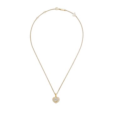 Photo of the Chopard Happy Hearts Icons 18k Yellow Gold Diamond Pave Pendant Necklace (79A054-0201) with a pavé diamond heart and floating diamond