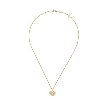 Photo of the Chopard Happy Diamonds Icons 18k Yellow Gold Heart Pendant Necklace (79A611-0001) with a heart-shaped design and three floating diamonds