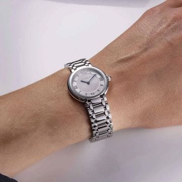 Photo of the Herbelin Galet 28mm Silver Dial Quartz Stainless Steel Bracelet Watch 17430B28, featuring a minimalist silver dial, smooth round case, and polished stainless steel bracelet 
