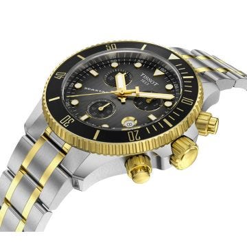 Seastar 1000 Chronograph 38mm Black Dial Quartz Stainless Steel & Yellow Gold PVD Bracelet Watch