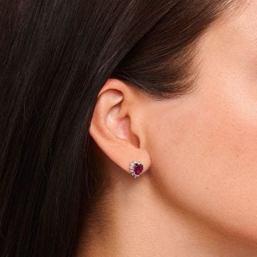 Red Crystal Hear Sterling Silver Stud Earrings