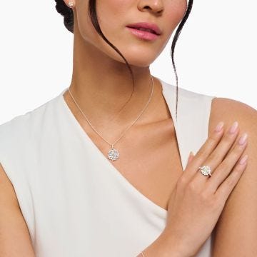 White Crystal Daisy Pendant Sterling Silver Necklace