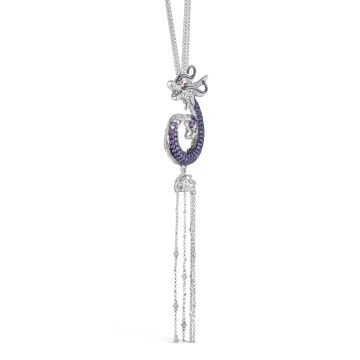 18K White Gold Diamond Ruby and Purple Sapphire Dragon Pendant