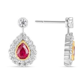 18k Ruby and Diamond Halo Earring