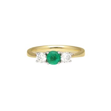 18k Emerald and Diamond 3 Stone Ring