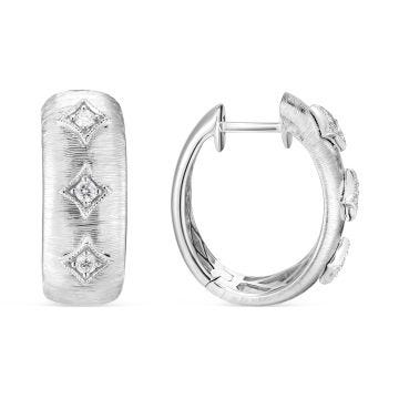 18k White Gold Oval Hoop Earrings with Diamonds