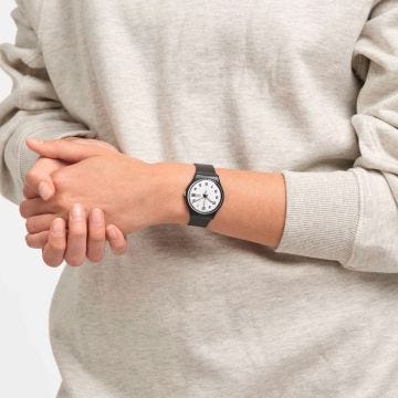 ONCE AGAIN, 34mm Round White Dial, Quartz, Black Case, Black Strap Watch
