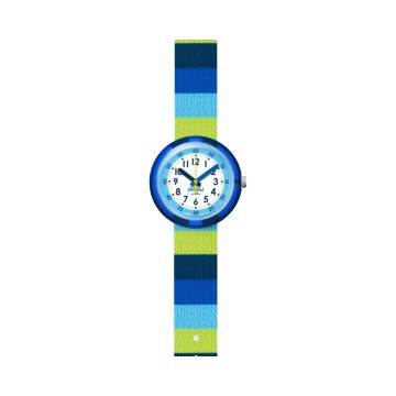 Colour My Life STRIPY BLUE 31.8mm, White Dial, Quartz Movement, Bio-sourced Plastic Case, Blue Silicone Strap Watch
