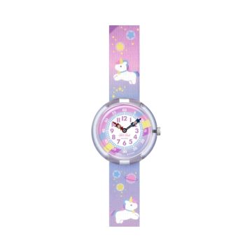 Gameland CUDDLY UNICORN 31.8mm, Purple Dial, Quartz Movement, Bio-sourced Plastic Case, Recycled PET Pink Strap Watch