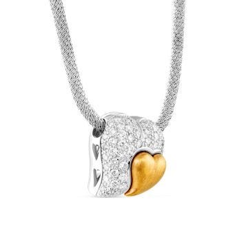 18k White Gold Double Heart Pendant Necklace